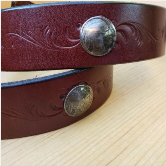 Vtg 54" Buffalo Indian Head Nickel Leather Belt 48 - Picture 3 of 7
